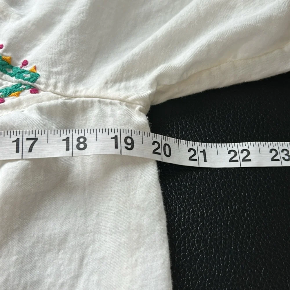 Anthropologie White Embroidered Tunic with Teal & Yellow Accents - Picture 14 of 15